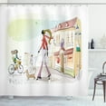 thumbnail image 1 of Ambesonne Dachshund Shower Curtain, Woman Walking Her Dog, 69"Wx75"L, Multicolor, 1 of 3