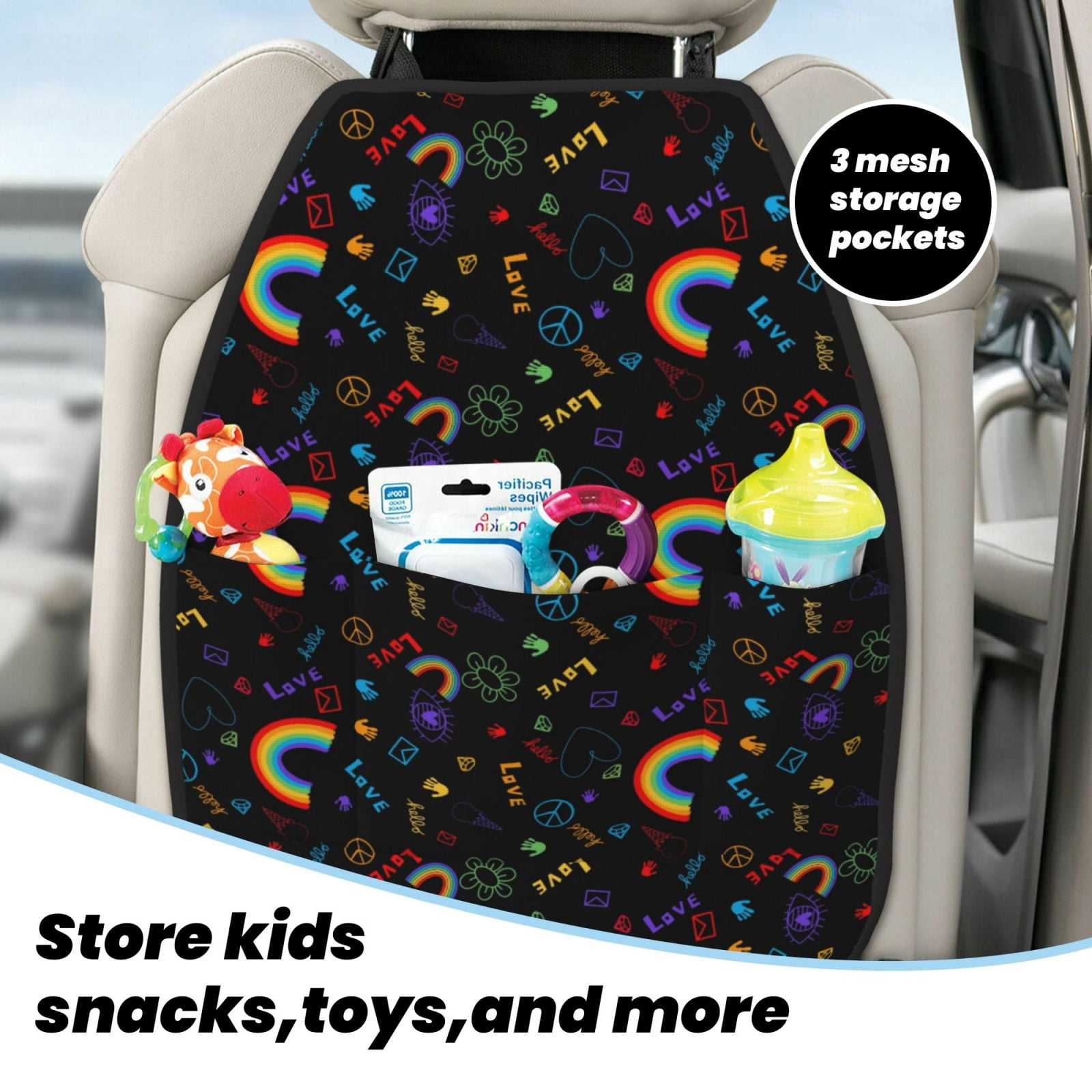 Xecao Cartoon Pride Lgbt Pattern Car Seat Back Protector 2 Pack Large Capacity Pocket, Kick Mats Back Seat Protector
