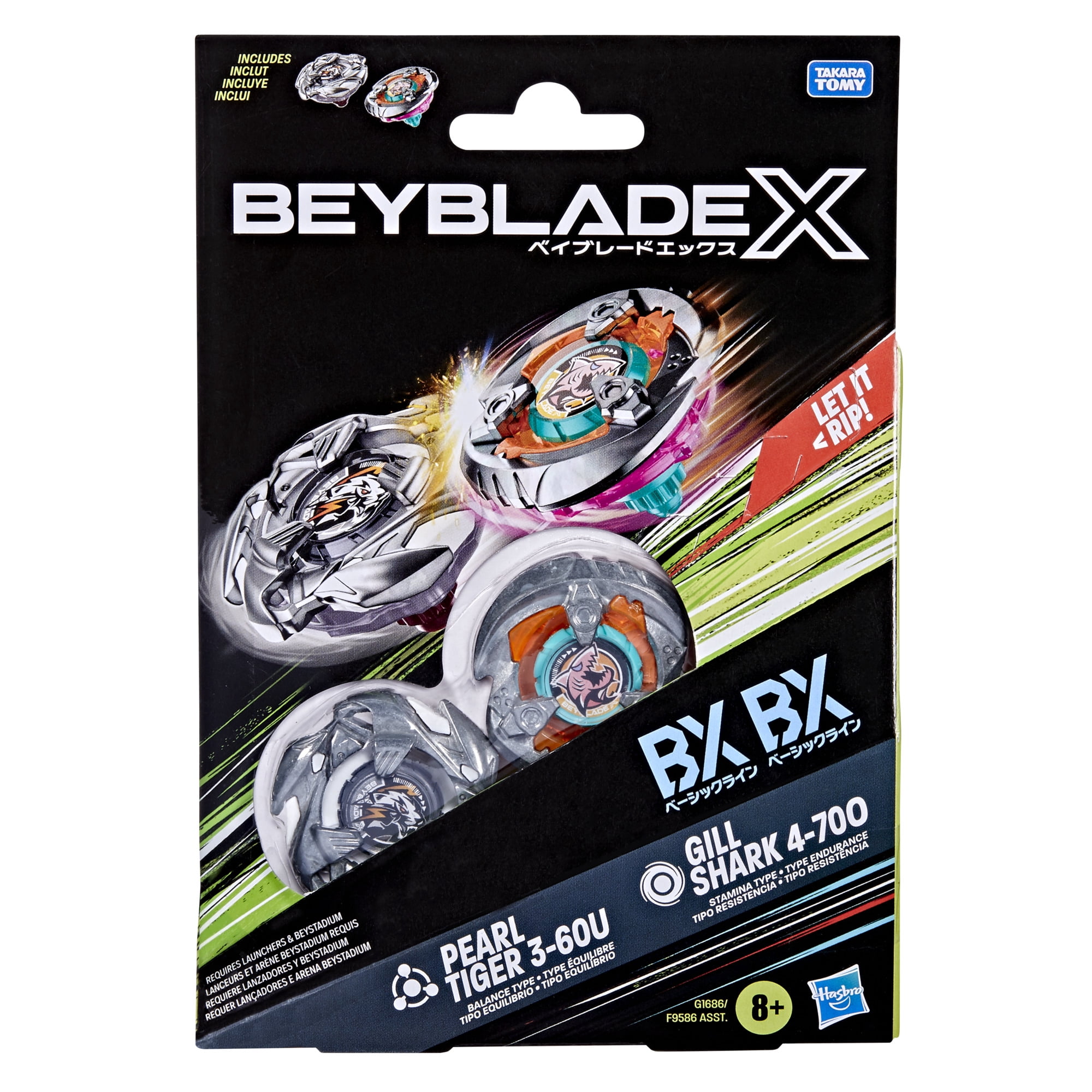 Beyblade X Gill Shark 4-70O & Pearl Tiger 3-60U Dual Pack Battling Top Set, Ages 8+