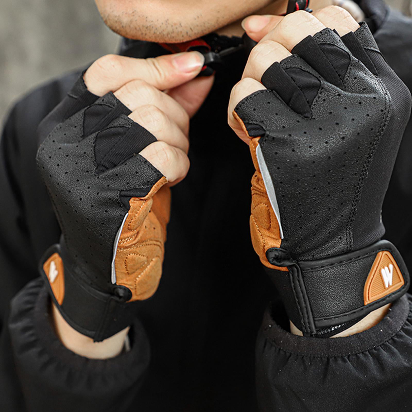 Details about   Cycling Gloves Luxury Leather Half Finger bicycle Glove Spandex Back Padded Palm 
