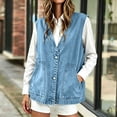 thumbnail image 7 of BXJX Womens Denim Vests, Fashion Button Front V Neck Sleeveless Jeans Waistcoat with Pockets Blue Size S-2XL, 7 of 7