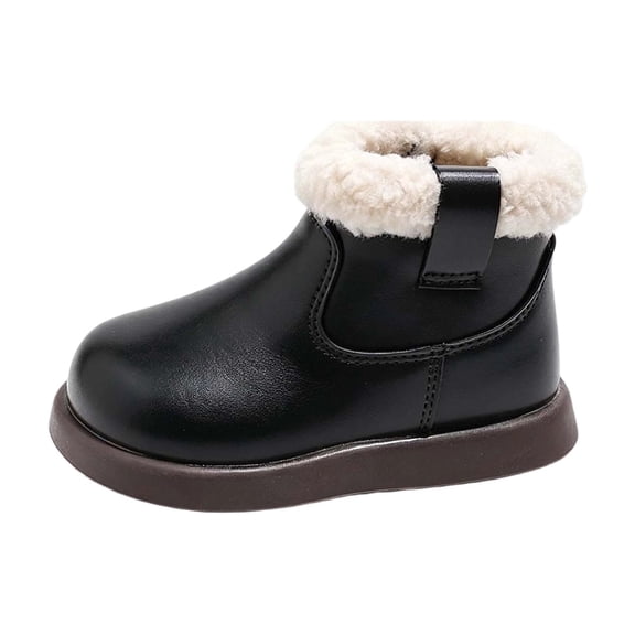 Abomasnow Toddler Boys Girls Ankle Winter Boots Faux Leather Upper Fuzzy Fleece Lined Thick Sole Ankle Height Boots for Cold Weather Daily Occasions