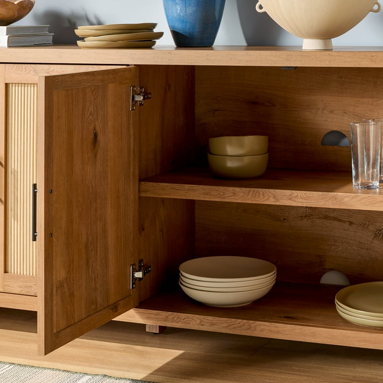 Walker Edison Modern 70" Reeded Sideboard with Arch, English Oak