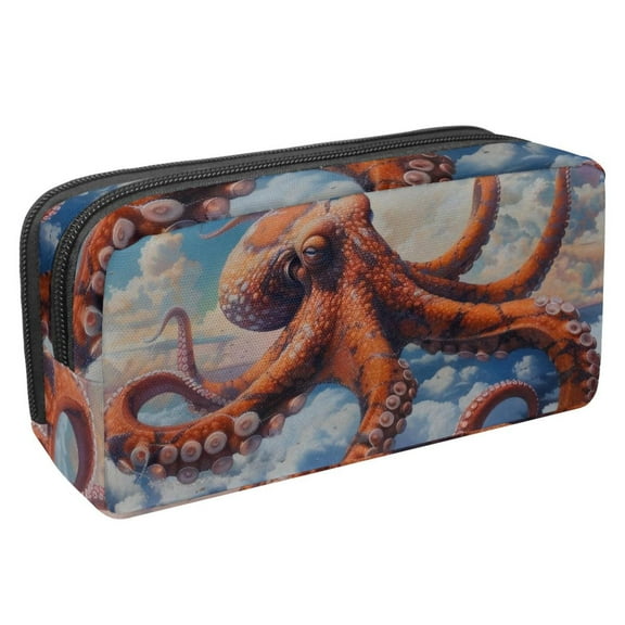 MUOOUM Pencil Case, Red Ocean Octopus on Sky Large Capacity Pencil Pouch Stationery Pen Bag