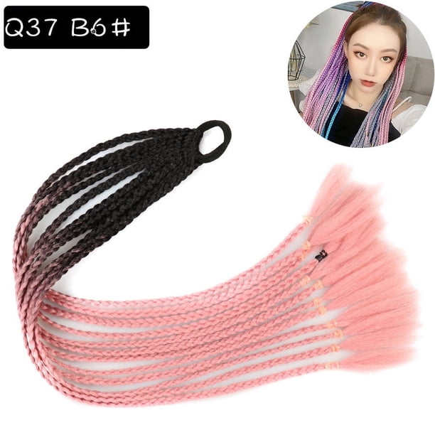 Zhuge 2 extensiones de cabello trenzado de colores con cola de caballo, accesorios para trenzas, extensiones de cabello con bandas de goma sintéticas para mujeres, de negro a rosa melocotón