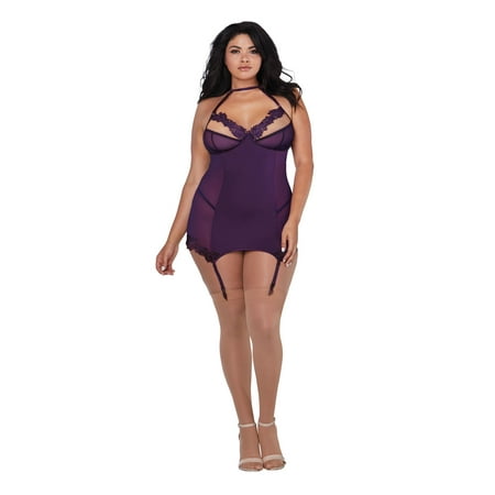 Garter Slip and G-String - One Size - Eggplant main image 1