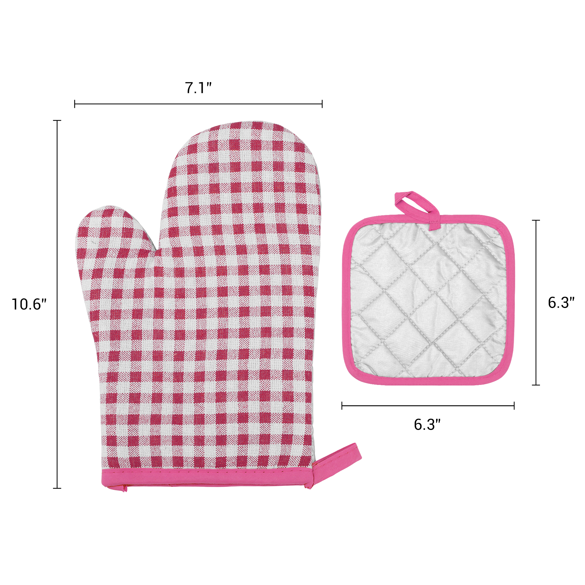 Unique Bargains Oven Mitts Pot Holders Heat Resistant Kitchen Gloves Peach 10.6x7.1nch