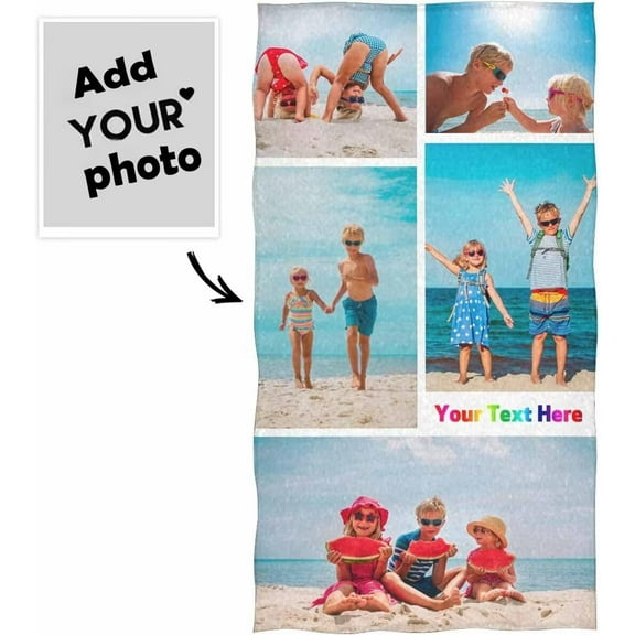 AISENIN Personalized Picture Beach Towels for Adults Men Women Custom Photo Beach Towels with Names Photos Swim Towel Pool Towel Sand Proof Summer Gifts 30" X 60"