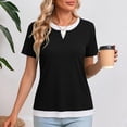 thumbnail image 4 of Dagugfen Womens Tops Crew Neck Short Sleeve Double Layer Color Blocked Tee Shirt Tops Regular Fitted Summer Casual Tshirts, 4 of 6