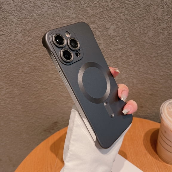 For iPhone 15 Pro Max Matte Case, Allytech Ultra Thin Stylish Frameless Magnetic Cover [Support Wireless Charging] Compatible with MagSafe Camera Lens Protector Hard Protective Shell, Black