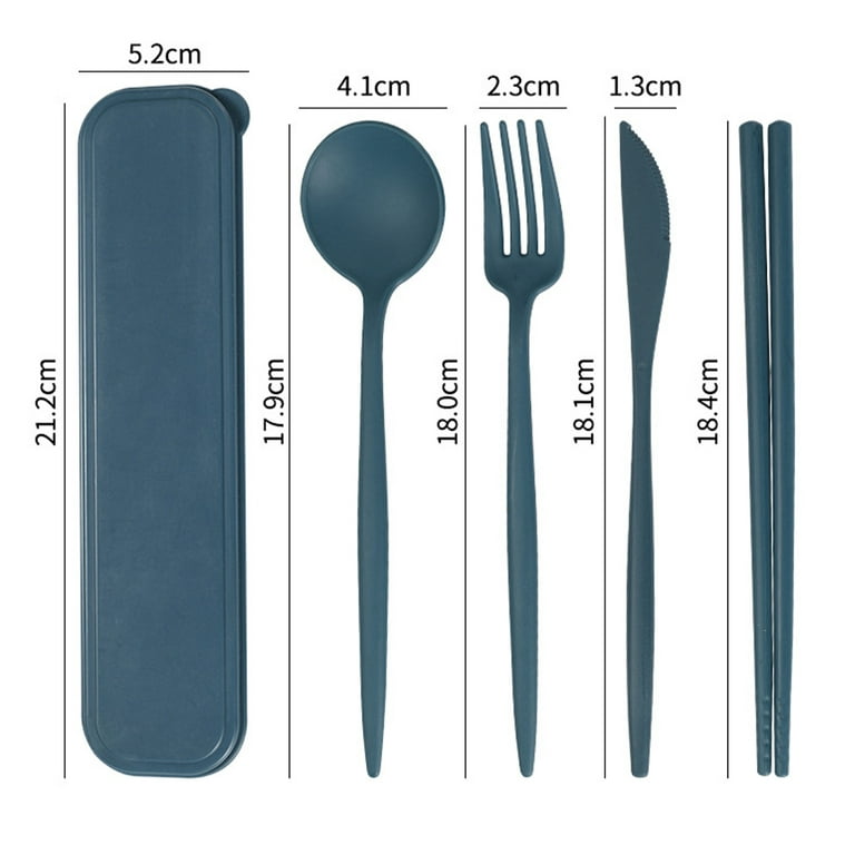 DISSKNIC Reusable Travel Utensils with Case, 4 Sets Wheat Straw Portable  Cutlery Set Chopsticks Knives Fork and Spoon for Lunch Box Accessories
