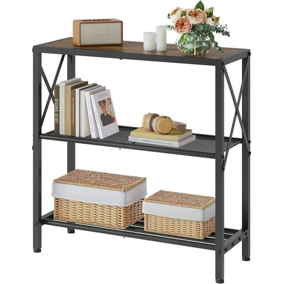 Industrial Console Table, 3 Tier Entryway Table, Metal Frame, Sofa Table with Shelf, Hallway Table, Entrance Table for Entryway, Living Room, Foyer, Hallway, Rustic Brown&Black