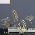 thumbnail image 3 of Visland Metal Golden Ginkgo Leaves Statue Ornaments Home Living Room Office Desk Decoration Accessories, 3 of 7