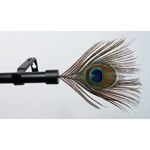 Urbanest Adjustable Single Curtain Rod Set Peacock Finials – 3/4 -Inch Diameter, With Black Rod, 28–48 Inches