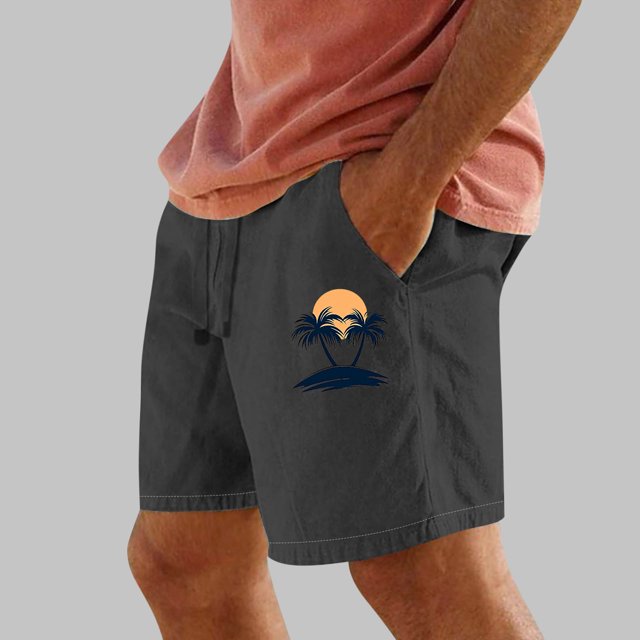 Sentmoon Shorts Men Lightweight Summer Straight Elastic Waist Swim Trunks Palm Tree Print Workout Shorts Side Pockets 2025 Athleisure for Weekend Outings Black XL