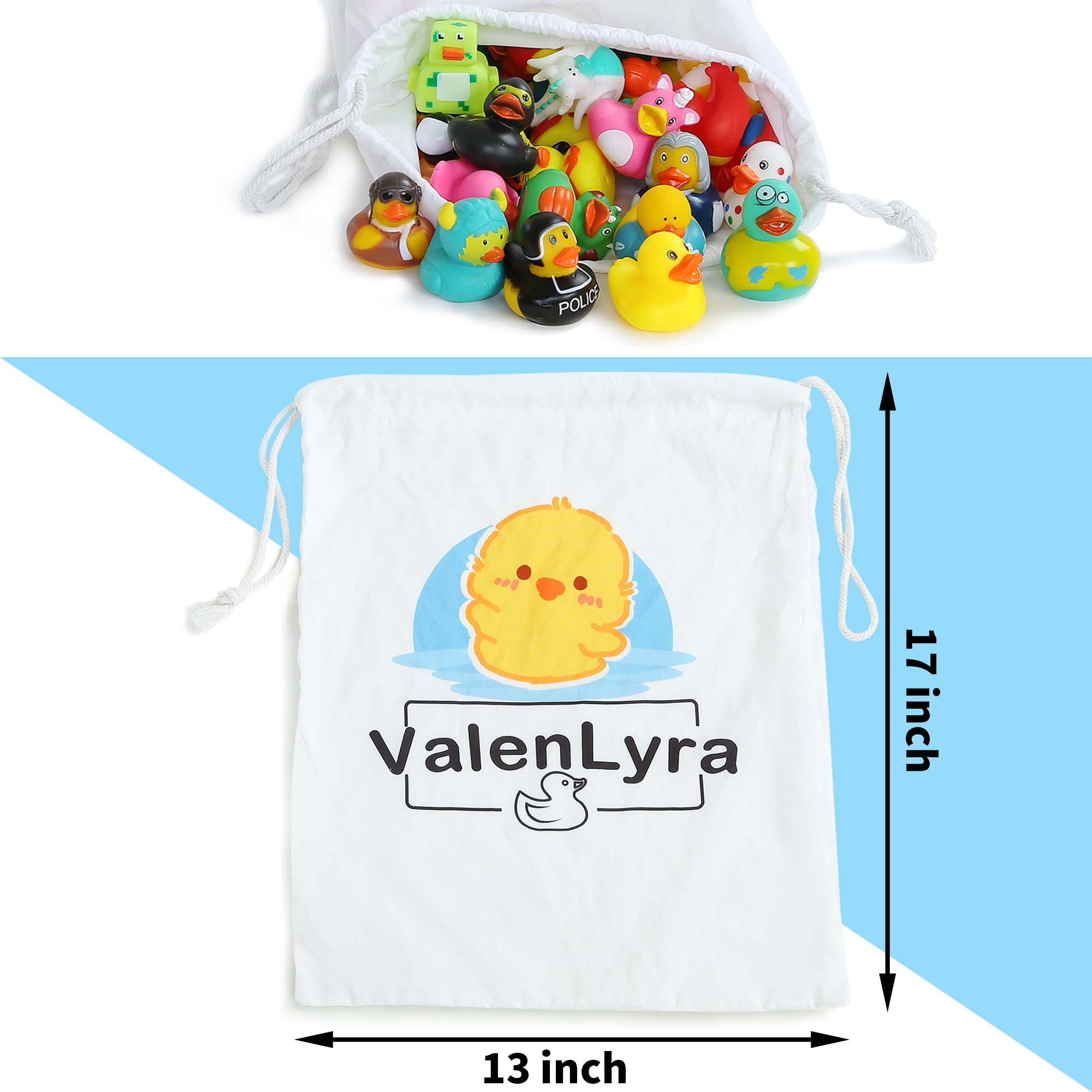 ValenLyra 100 pack Rubber Ducks for Jeeps Ducking - 2" Bulk Floaters, Safe 3+ Kids/Baby Bath Toys with Bag, Assorted Styles, Party Favors/Birthdays (100 Varieties)
