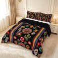 thumbnail image 2 of meiyoeat Eclectic Mexican Full Size Comforter Sets For Men Women,Sugar Skull Print Bedding Comforter Set,Black Multicolor,Black Reversible,3-Piece,1 Comforter and 2 Pillowcases, 2 of 7