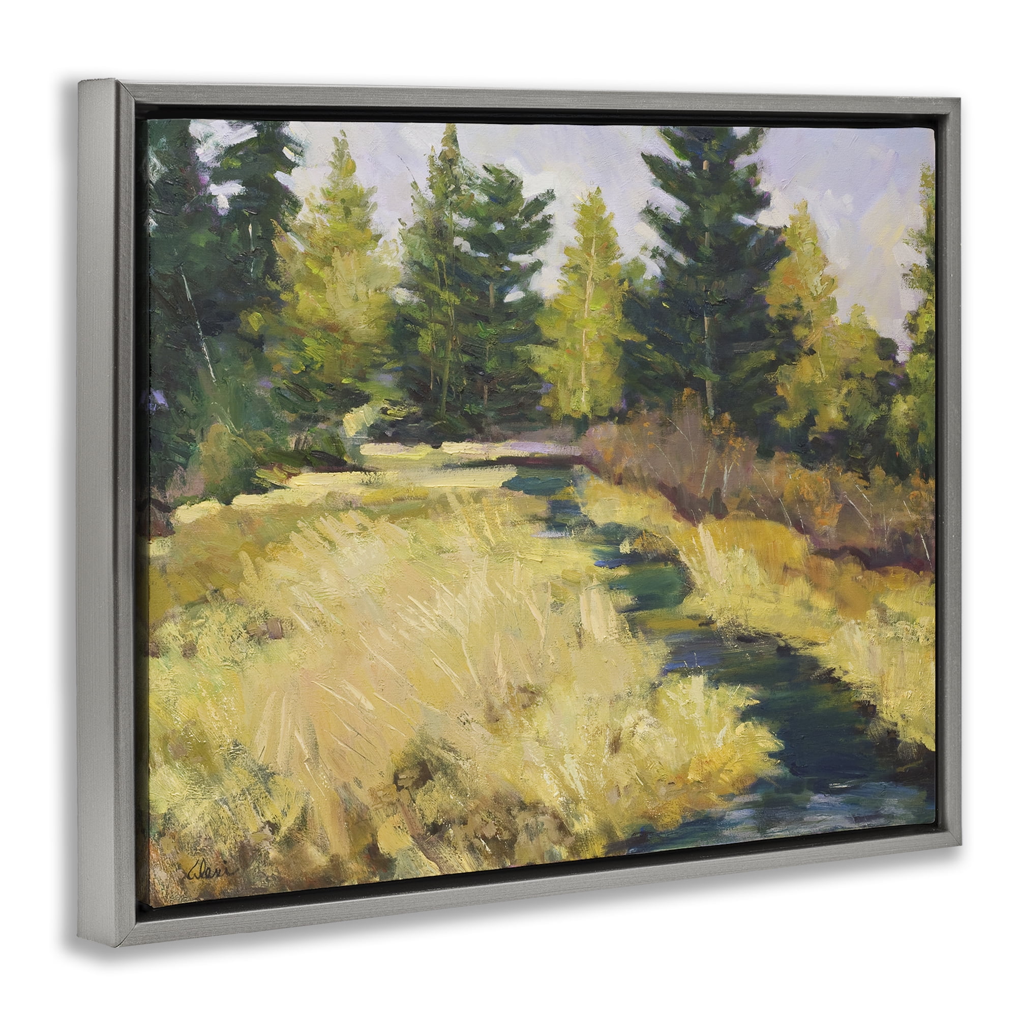 Stupell Industries Mammoth Creek Landscape Landscape & Nature Painting Gray Floater Framed Canvas Art Print Wall Art, 31 x 25
