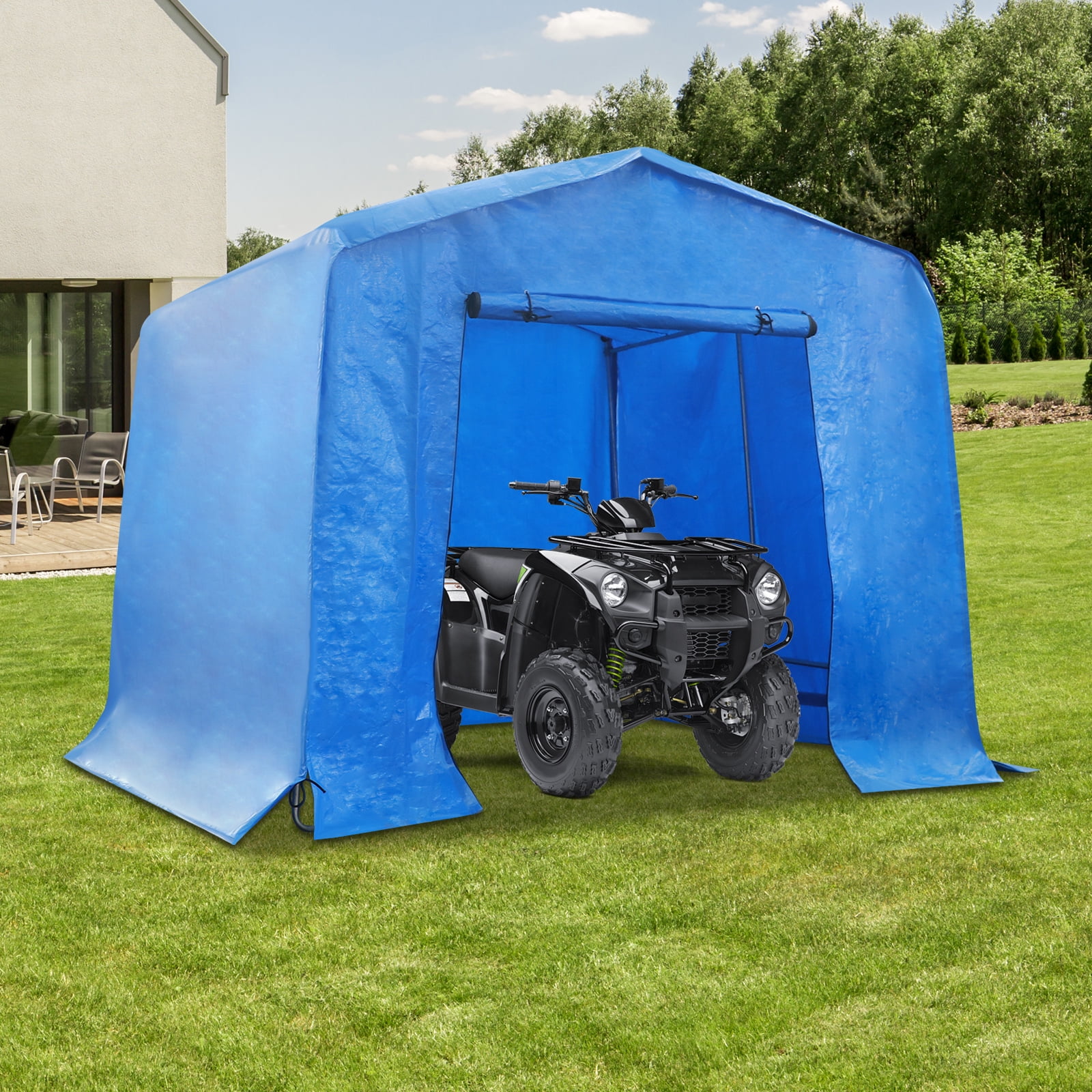 Blue Metal Pe 3x1.8x1.8 Carport Metal Frame Waterproof Cloth Outdoor Parking Shed