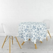 Blue and White Tablecloth Vintage Round Tablecloth, Rustic Blue Floral Table Cloth- Washable Table Cover, Wrinkle Resistant for Restaurants, Picnics, Indoor and Outdoor (60" x 60")