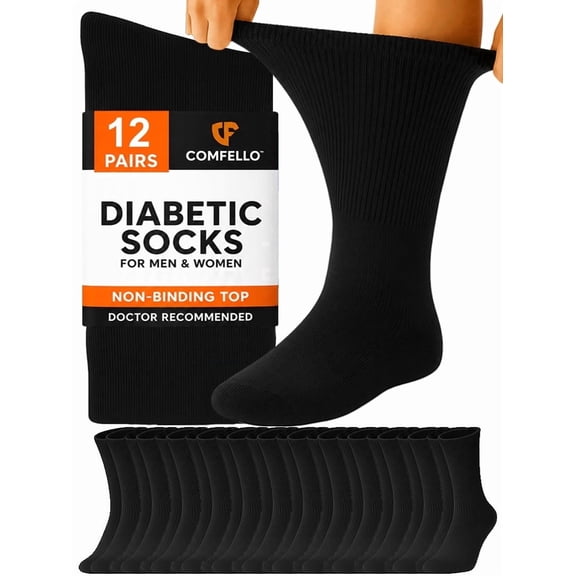 Comfello Diabetic Socks Crew for Men & Women – 12 Pairs of Non-Binding Neuropathy Socks