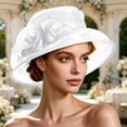thumbnail image 2 of CheerKidz Women's Solid Color Wide Brim Organza Dress Hat with Floral Embroidery and Mesh Detail, Elegant for Formal Events (White,Free Size)., 2 of 6