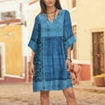 thumbnail image 2 of USSUMA Beach Dresses for Women Casual Summer Boho Ethnic Swing TShirt Midi Sun Dress Vintage Floral Print Half Sleeve Plus Sundresses V Neck Vacation Dress Wedding Guest, 2 of 8