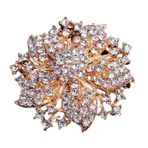 SSBSM Brooch Pin Exquisite Anti-rust Silver Plated Rhinestone Round Blossom Flower Breastpin for Dating
