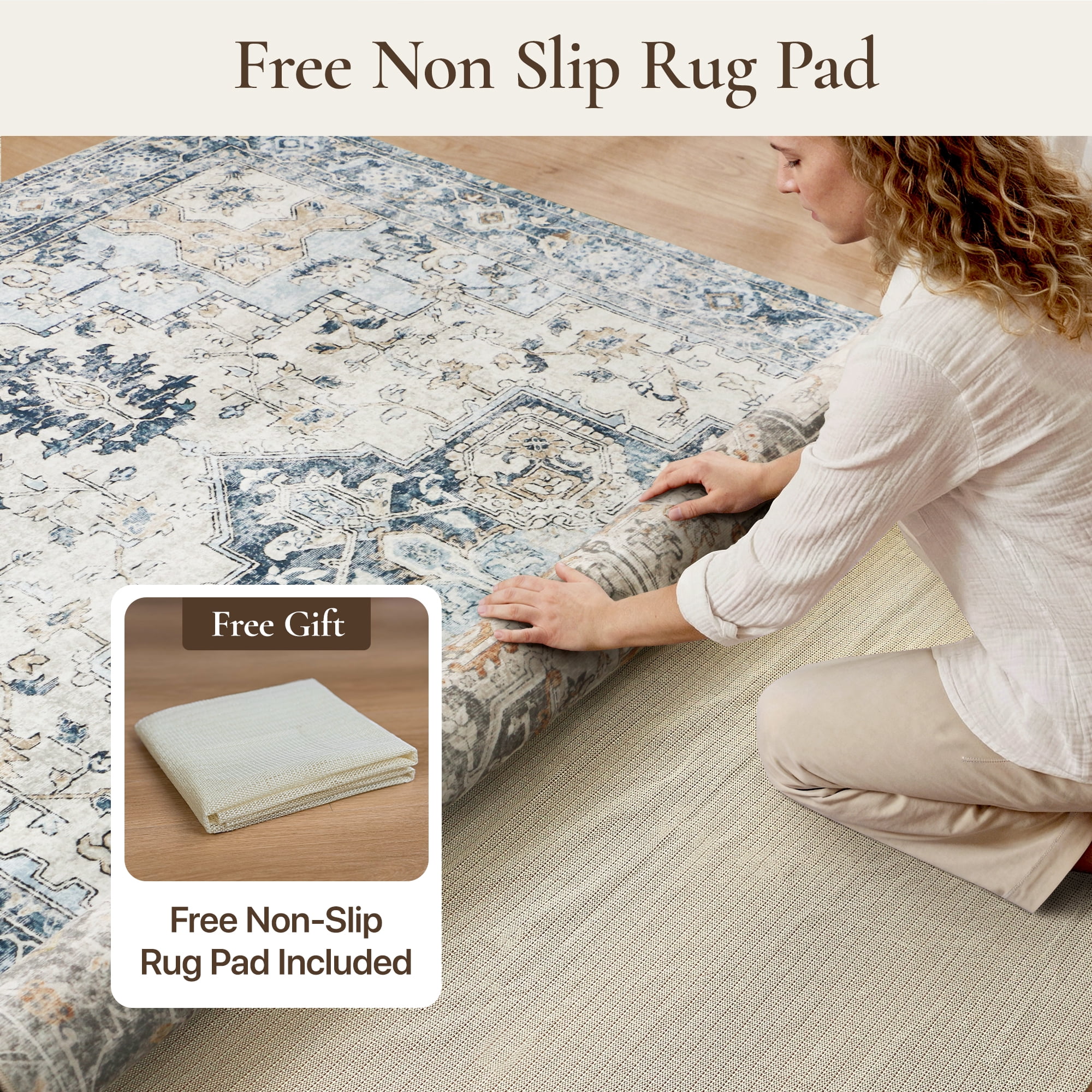 KUETH 6X9 Reversible Area Rug with Free Rug Pad, Machine Washable Rug, Dual Pattern Design Rug for Living Room, Bedroom, Entryway, Kitchen, Dining Room