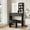 Black, variant on Makeup Vanity Desk with Mirror and Lights – Vanity Table with Drawers, Shelves, Cabinet & Cushioned Stool, Bedroom Dressing Table with Charging Station, Black