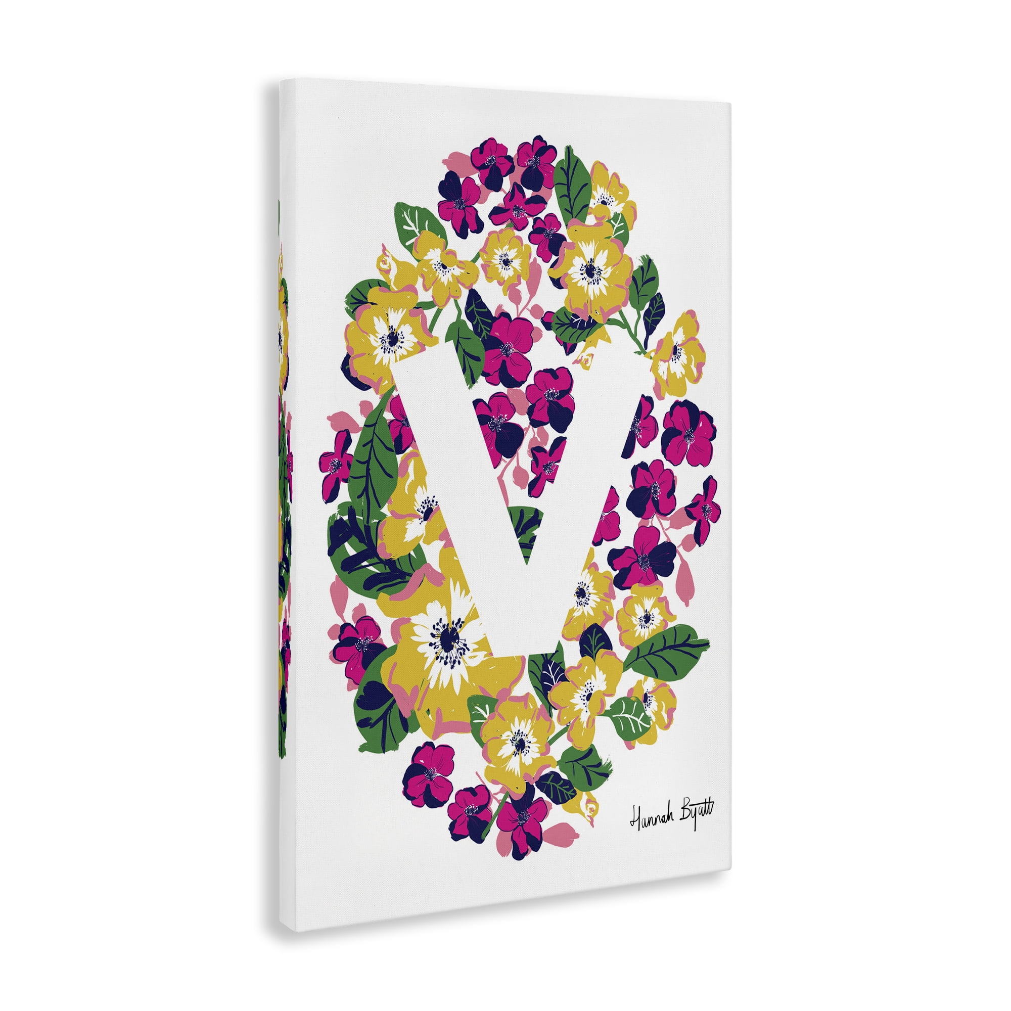 Stupell Industries Floral Bloom Letter V Botanical & Floral Painting Gallery Wrapped Canvas Art Print Wall Art, 16 x 24