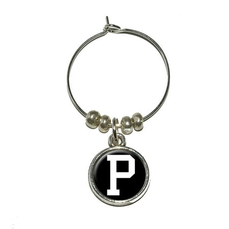 

Letter P Initial Black White Wine Glass Charm