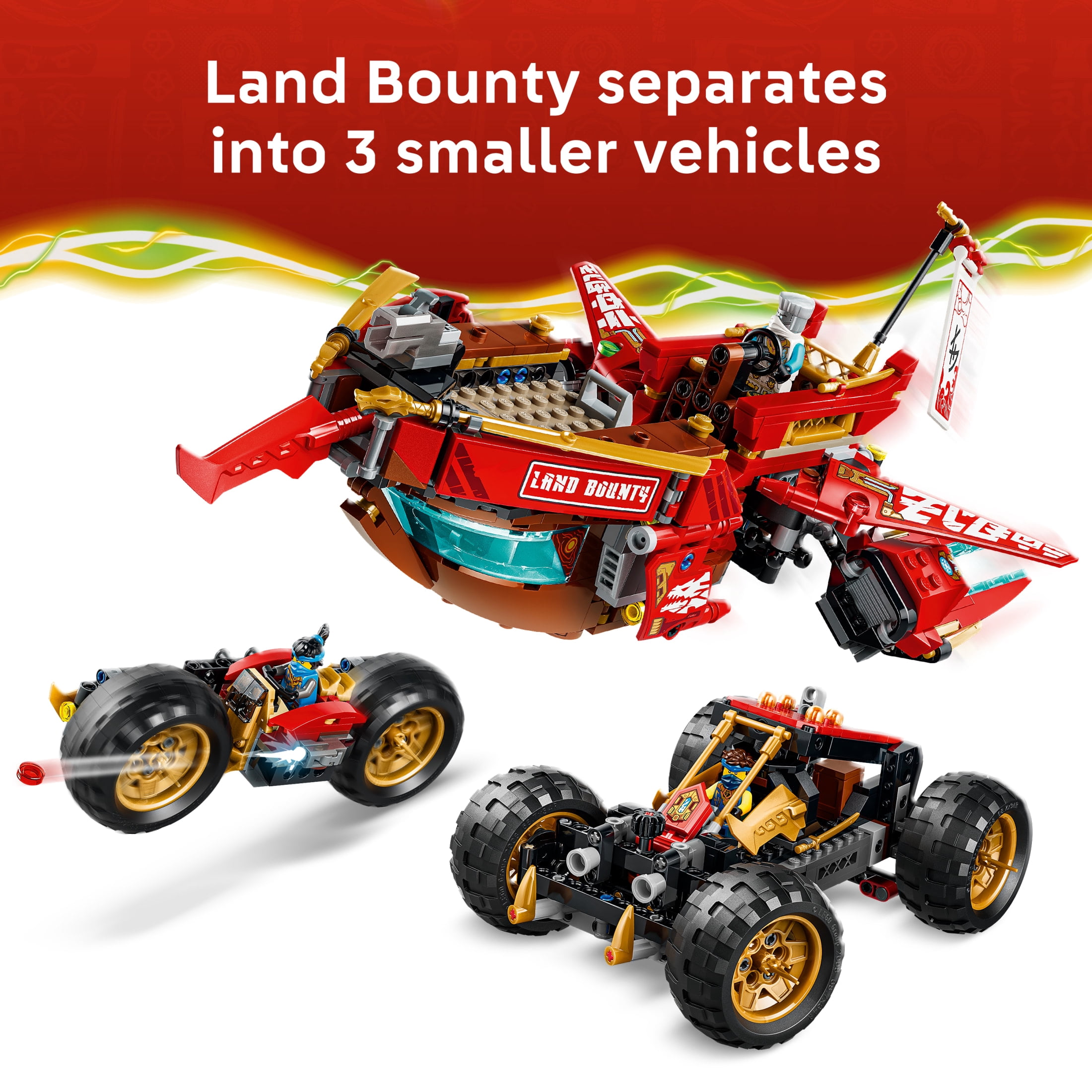 LEGO NINJAGO Land Bounty - Building Toy for Boys & Girls, Ages 9+ - Off-Road Buggy, Ship & Motorcycle Toy - Includes 6 Minifigures - Gift for Birthdays - 71869