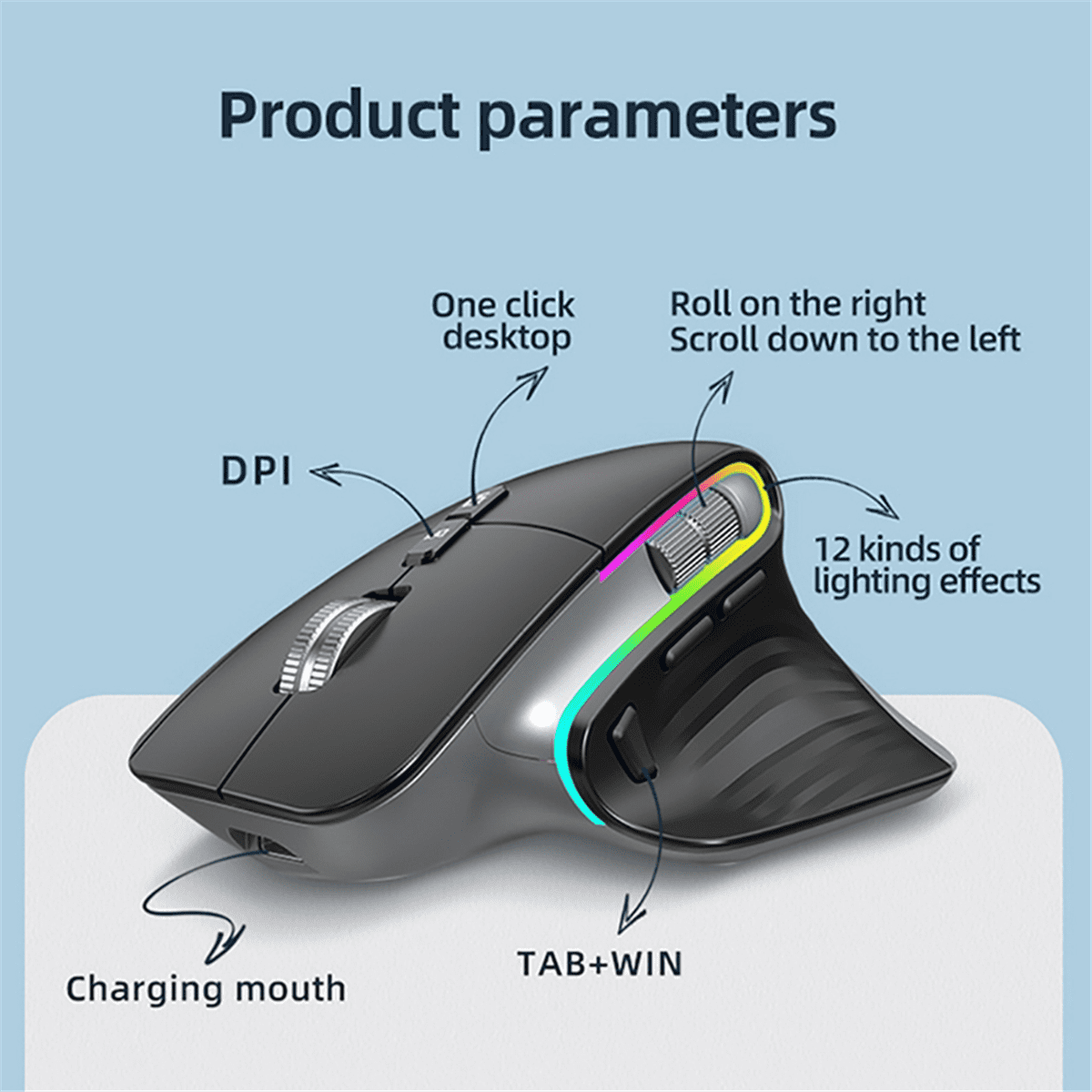 Wireless Mouse Bluetooth 5.0 Mouse 2.4G Wireless Portable Optical Mouse Ergonomic Right Hand Computer Mice Gray Plastic Gray,1x Wireless Mouse