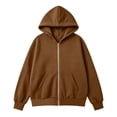 thumbnail image 4 of WQNVRNR Womens Zip Up Hoodie Sweatshirt Fall Long Sleeve Casual Oversized Hooded Jacket with Pockets Brown M, 4 of 8