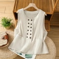 thumbnail image 2 of CheerKidz Women's Button-Down Camisole Tank Top Cotton and Linen Sleeveless Round Neck Blouse,Casual Summer Clothes ,Breathable Fashion Basic Soft(Beige,2XL), 2 of 5