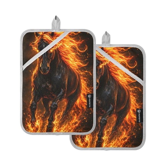 Flaming Horse Running Potholders Heat Resistant Pot Holder Set of 2 Oven Hot Pads with Pocket