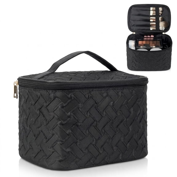 ZIVACATE Makeup Bag With Compartments Large Toiletry Bag For Women Men Travel Cosmetic Bags Case Organizer Portable With Brush Storage,Black