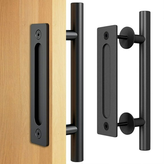Barn Door Handle, Rustic Sliding Door Pull Handle with Mounting Hardware, 12" Heavy Duty Carbon Steel Door Handle for Gates Garages Sheds Cabinets Furniture