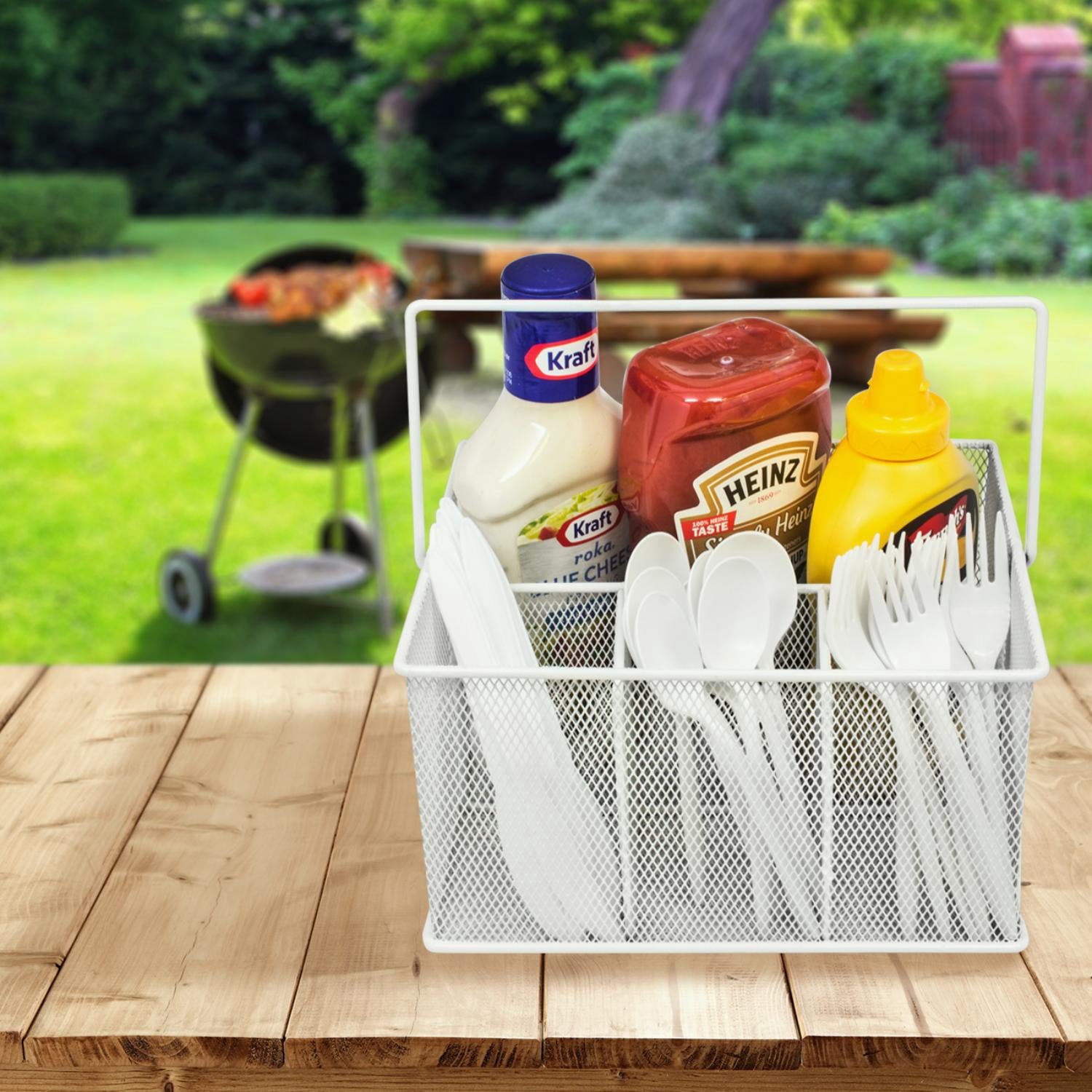 Sorbus Steel Mesh Utensil Caddy with Napkin Holder & Condiment Organizer, White