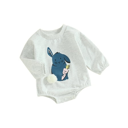 

FEORJGP Infant Baby Bubble Romper Toddlers Boys Girls Long Sleeve Jumpsuit Spring Round Neck Playsuit Carrot/Easter Egg Print Bodysuit Newborn Loose Casual Spring Fall Clothes