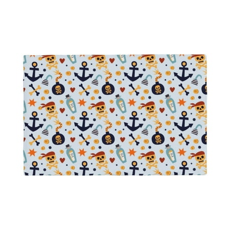

Table Placemats Set of 6 - Pirate Skull And Anchor 12x18 In Faux Linen Double Heat Resistant Place Mats Cloth Indoor/Outdoor Placemats Washable Table Mats for Dining Kitchen Party