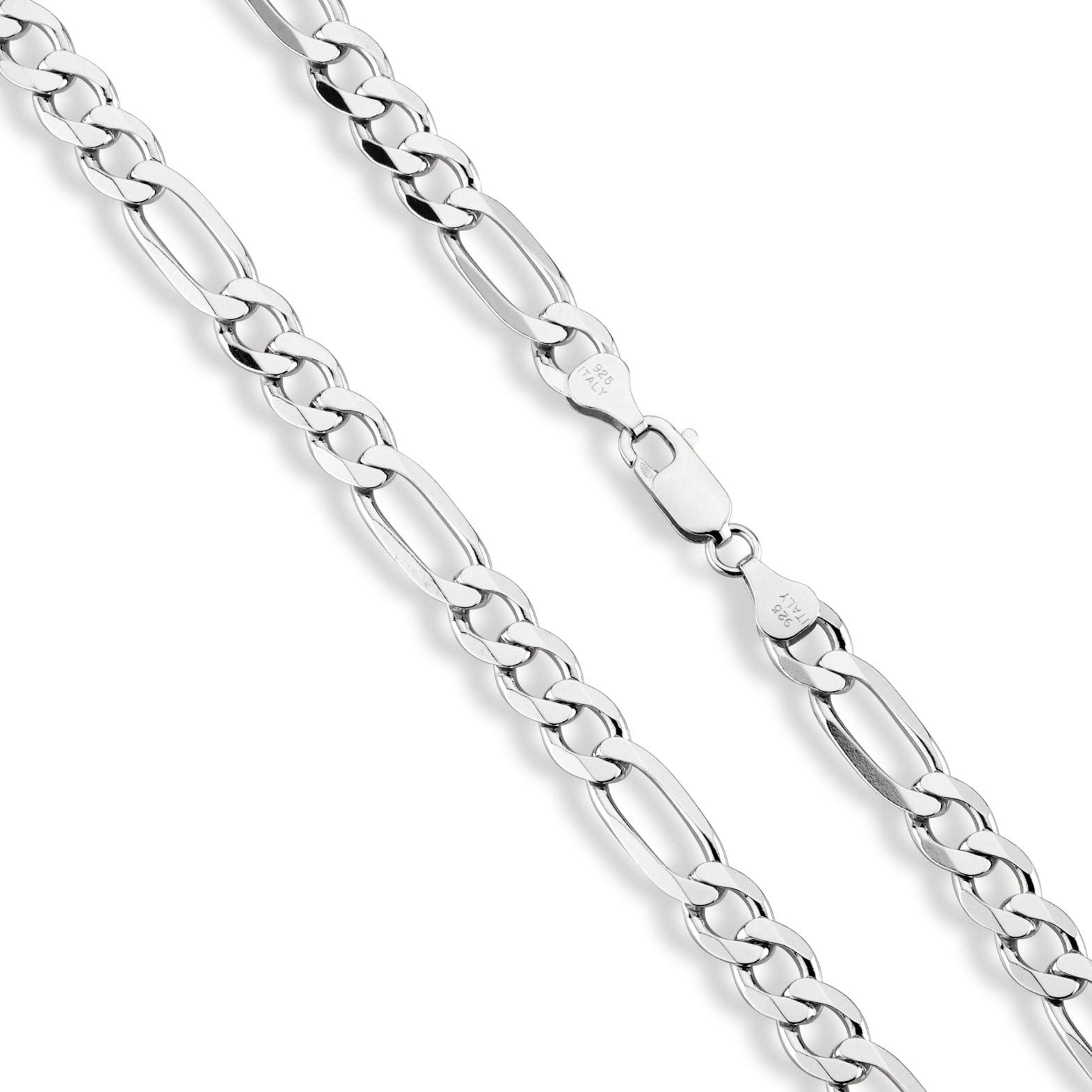 Miabella Italian 925 Sterling Silver 7mm Solid Diamond-Cut Figaro Link Chain Necklace for Men, Made in Italy(Length 22 Inches)