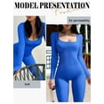 thumbnail image 4 of Xuanfei Women Solid Color Square Neck Long Sleeve Butt Lifting Bodycon Jumpsuit, 4 of 4