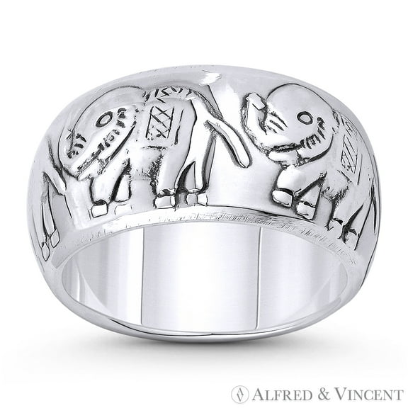 Elephant Herd Spirit Animal Right-Hand 10mm Wide Eternity Ring in Oxidized .925 Sterling Silver