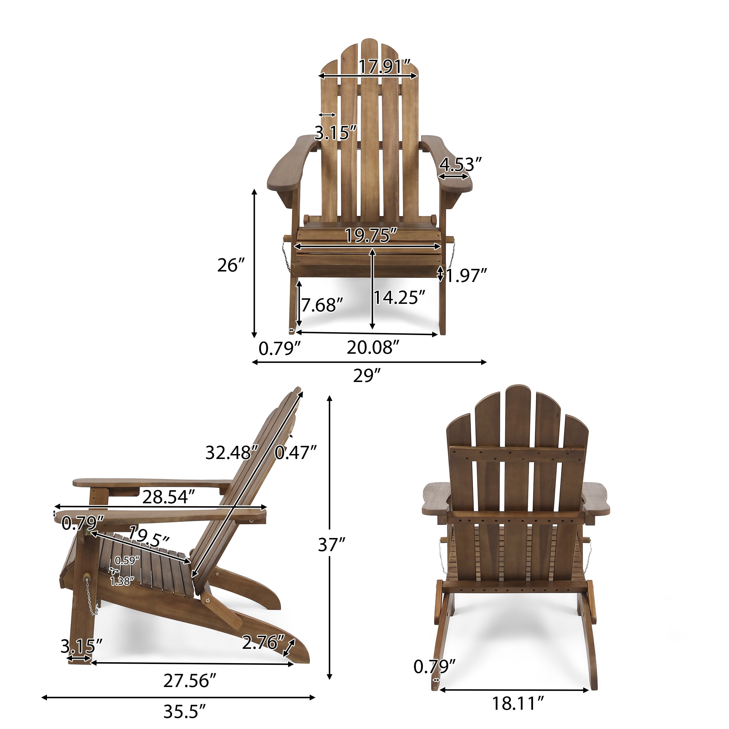 Cytheria Acacia Wood Outdoor Foldable Adirondack Chairs, Set of 2, Dark Brown