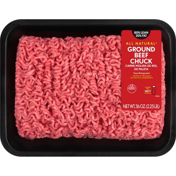 80% Lean / 20% Fat Ground Beef Chuck, 2.25 lb Tray, Fresh, All Natural*