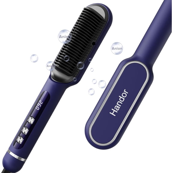 Pro Ionic Hair Straightener Brush for Women - 9 Temp Settings with LED Display, 20s Fast Heat (250°F-410°F), Dual Voltage & Travel Bag for Frizz-Free Salon Finish