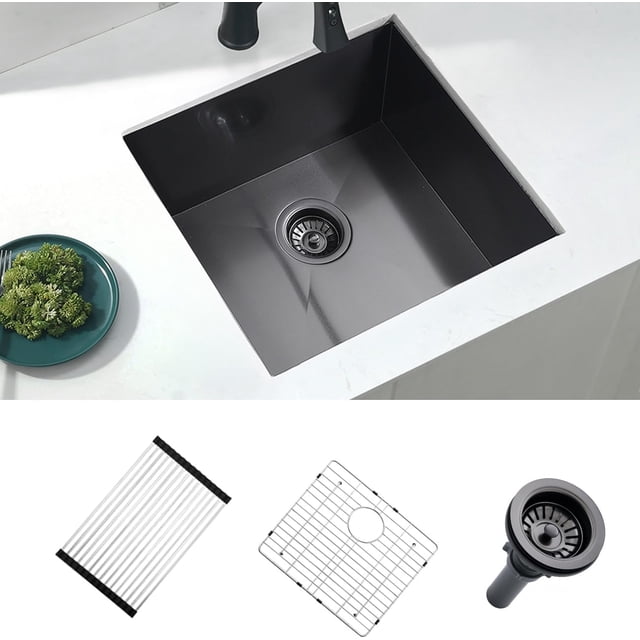 Drop in Kitchen Sink Nano Stainless Steel Deep Single Bowl with Efficient Drainage and Tarnish- Finish for Bar Laundry RV Includes Accessories