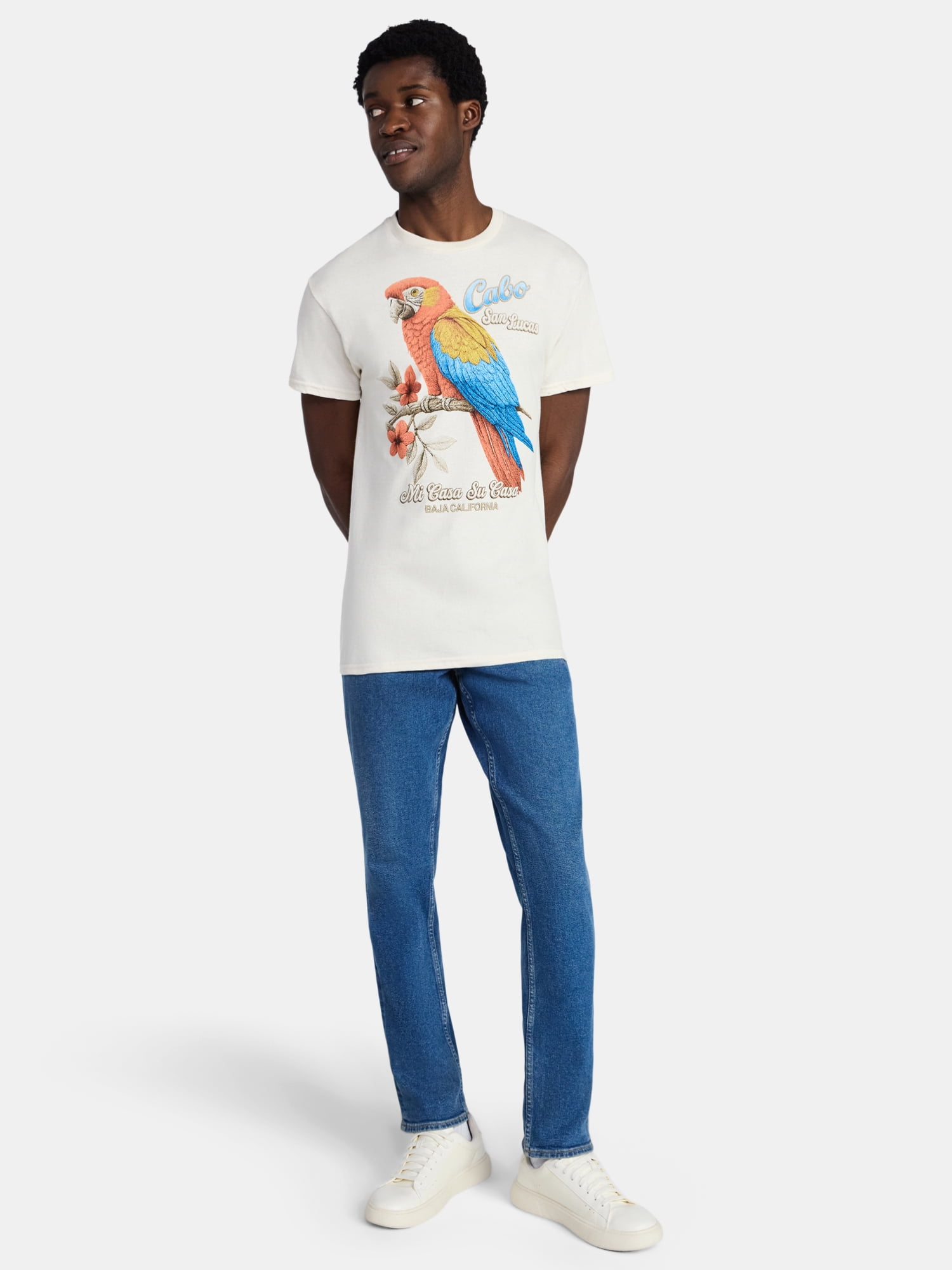 Humor Men's and Big Men's Cabo San Lucas Parrot Cotton Graphic Tee with Short Sleeves, Size S-3XL